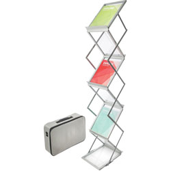 Deflecto Collapsible Floor Stand, 6 Pockets, 10-7/8" x 14-1/2" x 59" Silver