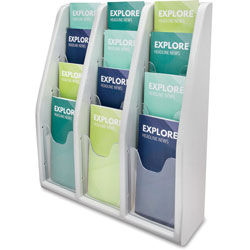 Deflecto Multi Tiered Leaflet Holder, 12 Pockets, 15 3/4w x 5d x 19 3/4h, Gray Plastic