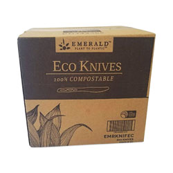 Emerald Plant to Plastic Compostable Cutlery, Knife, White, 1,000/Carton