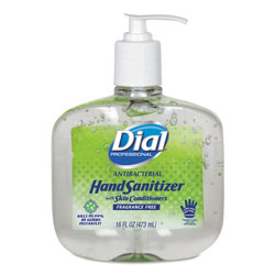 Dial Antibacterial Gel Hand Sanitizer w/Moisturizers, 16 oz Pump, Fragrance-Free
