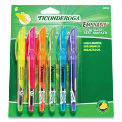 Dixon Ticonderoga Emphasis Pocket Style Highlighters, Chisel Tip, Assorted Colors, 6/Set