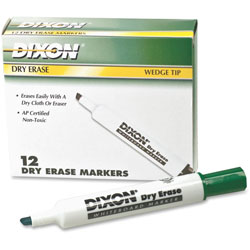 Dixon Ticonderoga Dry-Erase Markers, Wedge Tip, 12/DZ, Green
