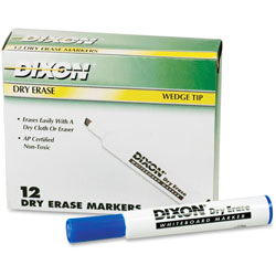 Dixon Ticonderoga Dry-Erase Markers, Wedge Tip, 12/DZ, Blue
