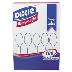 Dixie Plastic Cutlery, Heavyweight Teaspoons, White, 100/Box (DXETH207)