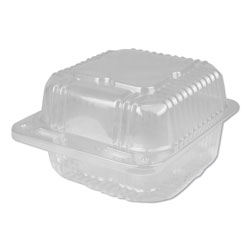 Durable Packaging Plastic Clear Hinged Containers, 6 x 6, 21 oz, Clear, 500/Carton
