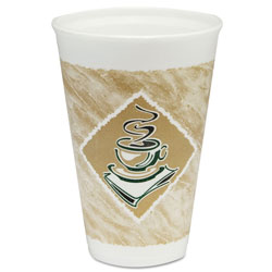 Dart Café G Foam Hot/Cold Cups, 16oz, White w/Brown & Green, 1000/Carton