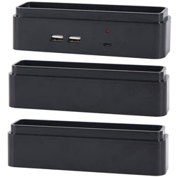 First-Base Riser Blocks, w/ USB Ports, 1-1/2 inWx6 inLx1-1/2 inH, Black