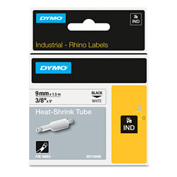 Dymo Rhino Heat Shrink Tubes Industrial Label Tape, 3/8 in x 5 ft, White/Black Print