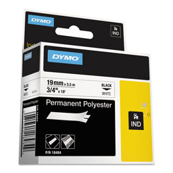 Dymo Rhino Permanent Poly Industrial Label Tape, 0.75 in x 18 ft, White/Black Print