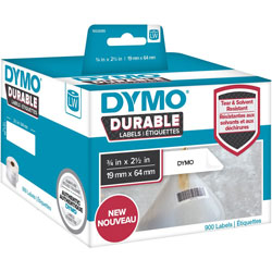 Dymo Barcode Label, 3/4 in x 2 33/64 in Length, Direct Thermal, White, Plastic, 900/Roll, 900 Total Label(s)