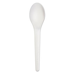 Eco-Products Plantware Compostable Cutlery, Spoon, 6 in, Pearl White, 50/Pack, 20 Pack/Carton