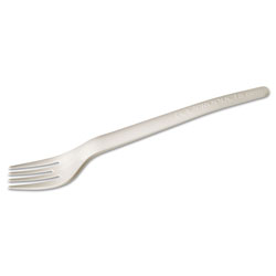 Eco-Products Plantware Compostable Cutlery, Fork, 6 in, Pearl White, 50/Pack, 20 Pack/Carton
