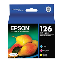 Epson T126520S (126) DURABrite Ultra High-Yield Ink, Cyan/Magenta/Yellow, 3/PK