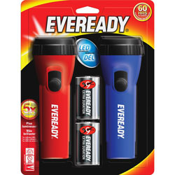 Eveready LED Economy Flashlight, D, PolypropyleneCasing, Blue, Red