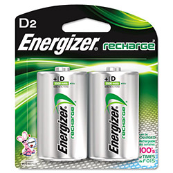 Energizer NiMH Rechargeable D Batteries, 1.2V, 2/Pack
