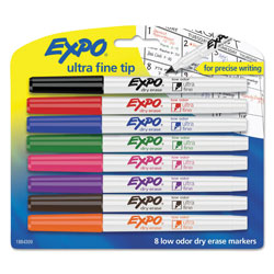 Expo® Low-Odor Dry-Erase Marker, Extra-Fine Needle Tip, Assorted Colors, 8/Set (SAN1884309)