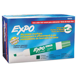 Expo® Low-Odor Dry-Erase Marker, Broad Chisel Tip, Green, Dozen (SAN80004)