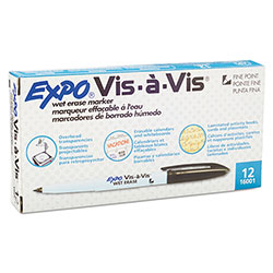 Expo® Vis-à-Vis Wet Erase Marker, Fine Bullet Tip, Black, Dozen (SAN16001)