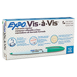 Expo® Vis-à-Vis Wet Erase Marker, Fine Bullet Tip, Green, Dozen (SAN16004)
