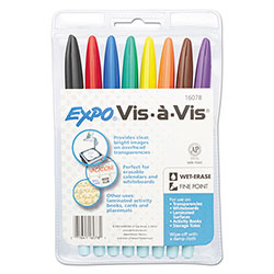 Expo® Vis-à-Vis Wet Erase Marker, Fine Bullet Tip, Assorted Colors, 8/Set (SAN16078)