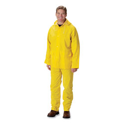 Bouton Premium Three-Piece Rain Suit, PVC/Polyester, 0.35 mm Thick, Yellow, X-Large (56 in Chest, 50 in Waist)