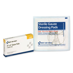 First Aid Only Gauze Pads, 4 in x 4 in, 2/Box