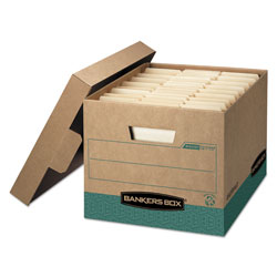 Fellowes R-KIVE Heavy-Duty Storage Boxes, Letter/Legal Files, 12.75 in x 16.5 in x 10.38 in, Kraft/Green, 12/Carton