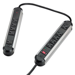 Fellowes Split Metal Surge Protector, 10 Outlets, 6 ft Cord, 1250 Joules, Black/Silver