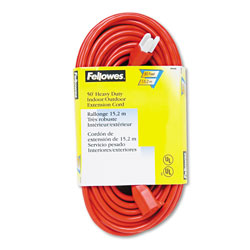 Fellowes Indoor/Outdoor Heavy-Duty 3-Prong Plug Extension Cord, 1-Outlet, 50ft, Orange