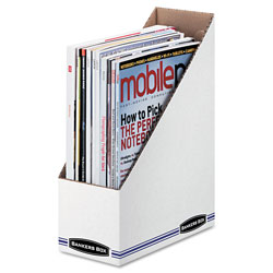 Fellowes Corrugated Cardboard Magazine File, 4 x 9 1/4 x 11 3/4, White, 12/Carton