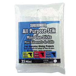 Surebonder Hot Melt Glue Sticks, 0.27 in x 4 in, Dries White, 25/Pack
