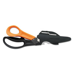 Fiskars Cuts+More Scissors, 9 in Long, 3.5 in Cut Length, Black/Orange Offset Handle