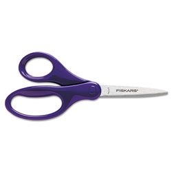 Fiskars Kids/Student Scissors, Pointed Tip, 7 in Long, 2.75 in Cut Length, Assorted Straight Handles