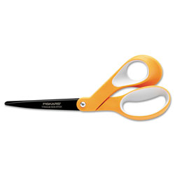 Fiskars Premier Non-Stick Titanium Softgrip Scissors, 8 in Long, 3.1 in Cut Length, Orange/Gray Offset Handle