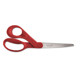 Fiskars Our Finest Left-Hand Scissors, 8 in Long, 3.3 in Cut Length, Red Offset Handle