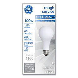 GE Rough Service Incandescent Worklight Bulb, A21, 100 W, 1,160 lm