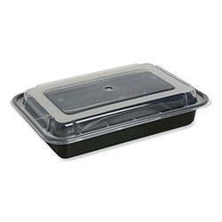 GEN Food Container, 28 oz, 8.81 x 6.02 x 2.04, Black/Clear, Plastic, 150/Carton