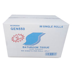GEN Bath Tissue, Septic Safe, 2-Ply, White, 500 Sheets/Roll, 96 Rolls/Carton