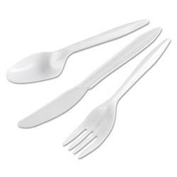 GEN Wrapped Cutlery Kit, Fork/Knife/Spoon, Mediumweight Plastic, 250/Carton
