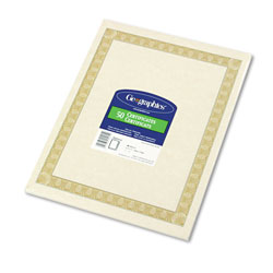 Geographics Parchment Paper Certificates, 8-1/2 x 11, Natural Diplomat Border, 50/Pack