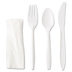 GEN Wrapped Cutlery Kit, Fork/Knife/Spoon/Napkin, White, 250/Carton