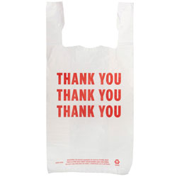 Genuine Joe THANK YOU Plastic Bags - 11 in Width x 20 mil Length - High Density - White - Plastic - 250/Box - Shopping
