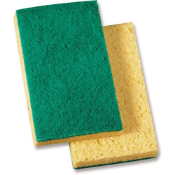 Genuine Joe Medium-Duty Sponge Scrubber - 3.5 in Width x 3.5 in Depth - 20/Carton - Cellulose - Green, Yellow