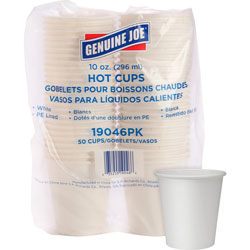 Genuine Joe Polyurethane-lined Disposable Hot Cups - 10 fl oz - 50 / Pack - White - Polyurethane - Beverage, Hot Drink