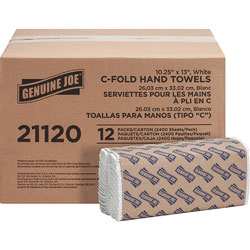 Genuine Joe Towels, C-Fold, 1-Ply, 13 inx10-1/8 in, 200 Towels/PK, 972/PL, White