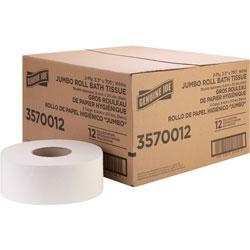 Genuine Joe Jumbo Jr Dispenser Bath Tissue Roll - 2 Ply - 3.30 in x 700 ft - 8.88 in Roll Diameter - White - Fiber - Sewer-safe, Septic Safe - For Bathroom - 12 / Carton