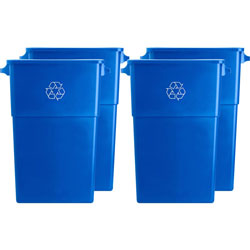 Genuine Joe 23 Gallon Recycling Container, 23 gal Capacity, Rectangular, 30 in Height x 22.5 in Width x 11 in Depth, Blue, White, 4/Carton
