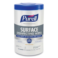 Purell Professional Surface Disinfecting Wipes, 7 x 8, Fresh Citrus, 110/Canister, 6 Canister/Carton