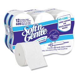 GP Soft'n Gentle Two-Ply Coreless Toilet Paper, Septic Safe, White, 600 Sheets/Roll, 12 Rolls/Carton