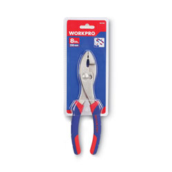 Workpro® Slip Joint Pliers, 8 in Long, Ni-Fe-Coated Drop-Forged Carbon Steel, Blue/Red Soft-Grip Handle